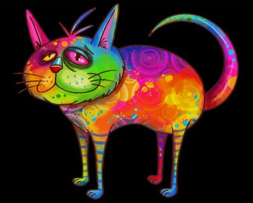 Rainbow Colorful Cartoon Cat Paint By Number