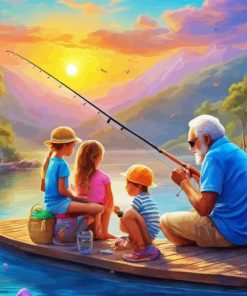 Kids And Grandpa Fishing Paint By Numbers