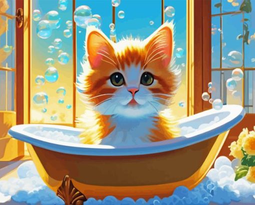 Kitten In Bathtub Paint By Numbers