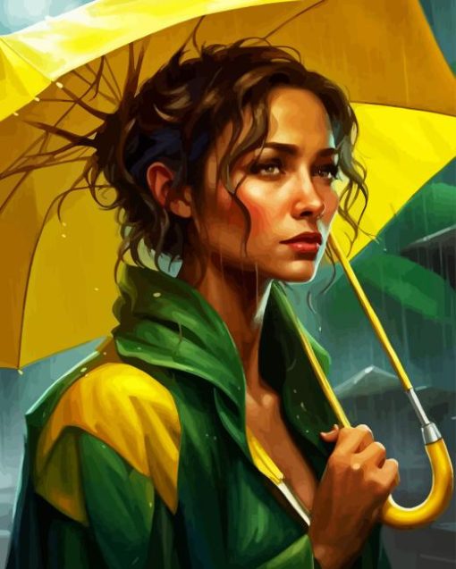 Lady With Yellow Umbrella Paint By Numbers