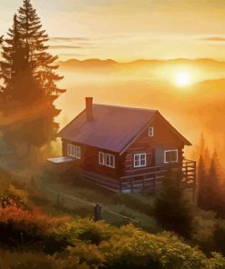 Log Cabin Sunset Paint By Number