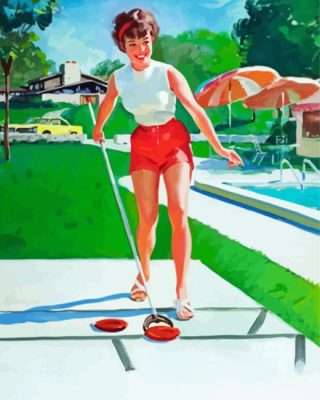 Pin Up Playing Shuffleboard Paint By Number