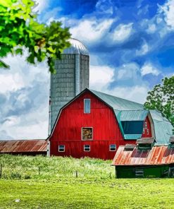 Red Barn With Silo Paint By Numbers