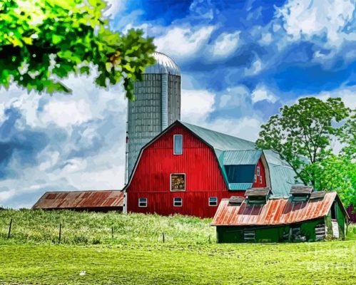 Red Barn With Silo Paint By Numbers