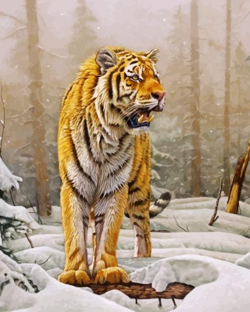 Siberian Tiger In Snow Paint By Numbers