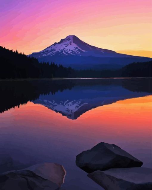 Trillium Lake At Sunset Paint By Numbers