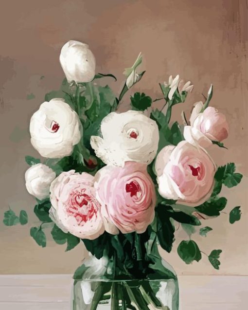 White Peonies And Ranunculus Paint By Numbers