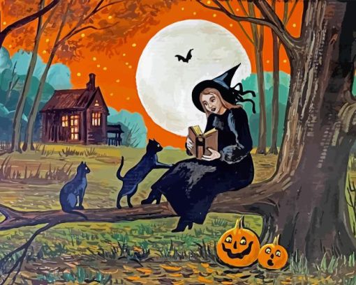 Witch And Cat Paint By Number