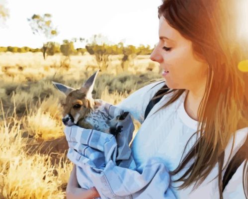 Woman Holding Kangaroos Paint By Numbers