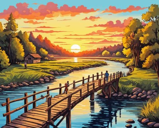 Wooden Bridge Landscape Paint By Number