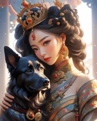 Korean Princess And Dog Paint By Numbers