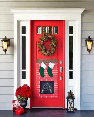 Red Christmas Door Paint By Numbers