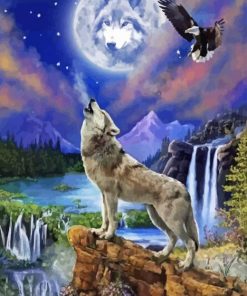 Wolf And Eagle Moon Paint By Number