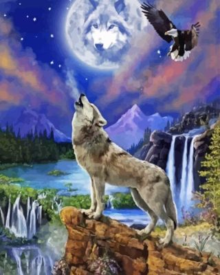 Wolf And Eagle Moon Paint By Number