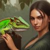 Woman And Green Iguana Paint By Number