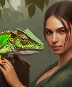 Woman And Green Iguana Paint By Number