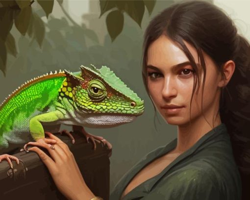 Woman And Green Iguana Paint By Number